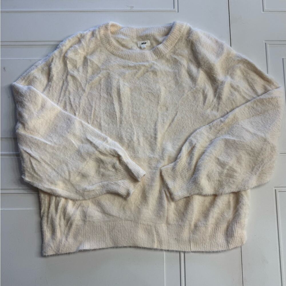 Aerie Cream Faux Fur Sherpa Fuzzy Sweater Sweatshirt Womens Size Medium - Picture 2 of 7